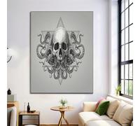 ZISTRCBAO Canvas Wall Art Skull Octopus Canvas Print Gothic Frameless Picture Painting Poster for Living Room Bedroom Bathroom Corridor Home Wall Decor (70×100 cm, Gray)