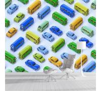 ZISTRCBAO Cars Buses Wallpaper Murals 200x140cm, Cartoon Style Panoramic Wallpaper Mural, Multi-Color Paper for Children's Room Nursery Decor Artwork Background Wall Stickers