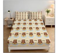 ZISTRCBAO Cartoon Bear Bed Fitted Sheets Deep Pocket 30cm, Cute Animal Bedding 135x190x30cm Breathable Soft Elasticity Wrinkle Resistant Fitted Sheet For Double, Yellow