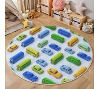 ZISTRCBAO Cartoon Cars Buses Round Rugs 60cm, Minimalism Playing Mat, Short Pile Circle Rug for Bedside Bedroom Living Room Study Kids Room Decor, Blue
