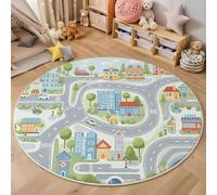ZISTRCBAO Cartoon City Map Round Rugs 120cm, Colorful Round Rug Soft Non-slip Minimalist Area Rugs for Bedroom Low Pile Machine Washable Rug for Kids Rooms Children Bedroom