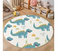 ZISTRCBAO Cartoon Dinosaurs Round Rugs 120cm, Cute Animals Playing Mat, Short Pile Circle Rug for Bedside Bedroom Living Room Study Kids Room Decor, Blue-Green