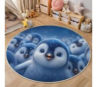 ZISTRCBAO Cartoon Penguin Round Entryway Rug 160cm, Cute Animal Round Rugs for Living Room, Soft Anti Slip Machine Washable Indoor Circle Floor Mat for Boys' Teen Room Home Decor, Dark Blue