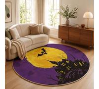 ZISTRCBAO Castle Full Moon Bats Washable Round Rug 180cm | Retro Hand-Painted Style Circle Rugs, Non Slip Circle Area Rugs for Bedside Bedroom Living Room Dining Room Floor Mat, Purple