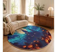 ZISTRCBAO Castle Tombstone Pumpkin Round Rug 180cm Washable Circle Rug | Deep Blue Non-slip Washable Rugs, Soft Low-Pile Rugs, Dark Fantasy Style Carpet for Living Room, Bedroom, Bedside