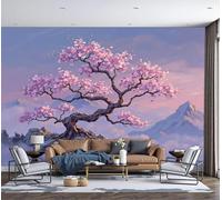ZISTRCBAO Cherry Blossom Trees Mountaintop Panoramic Wallpaper Mural, 200x140cm Fantasy Art Landscape Photo Wallpaper, High-Resolution Print, Silk Wall Mural Décor for Living Room Bedroom Corridor