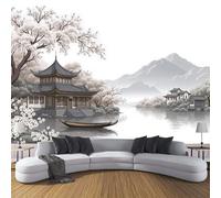 ZISTRCBAO Chinese Architectural Landscape Wallpaper Murals, White Murals, Chinese Style Wallpaper for Bedroom Living Room Decor Artwork Background Wall Stickers 150x105cm