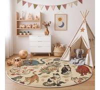 ZISTRCBAO Chinese Retro Animal Washable Round Rug 160cm | Dragon Auspicious Clouds Cat Circle Rugs, Non Slip Circle Area Rugs for Kids Room, Bedroom and Playroom Decor Floor Mat, Beige
