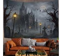 ZISTRCBAO Church Tombstone Crows Tapestry Wall Hanging | Gothic Dark Halloween Tapestries, Home Decor Wall Hanging Bed Cover Terror Bedroom Living Room Dorm 150x100cm, Charcoal Gray
