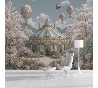 ZISTRCBAO Circus Tent Hot Air Balloon Mural Wallpaper, Dream Theme Panoramic Wallpaper, Wall Mural Decoration Poster 250x175cm Murals for Children's Room Nursery, Pink