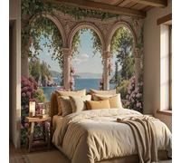 ZISTRCBAO Classical Architecture Flowers Sea View Wall Mural, Classical European Manor Mural Wallpaper Room Decor Wall Art for Living Room Bedroom Kitchen Decorative Walls Art 350x256cm