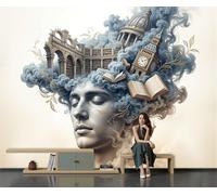 ZISTRCBAO Classical Architecture Male Portrait Wallpaper Mural, Modern Abstract Art Poster Picture Wallpaper Mural 250x175cm Wall Paper for Home Living Room Kids Bedroom Decor, Beige