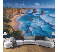 ZISTRCBAO Cliff Sea Silk Wall Mural Decoration Poster Picture Photo Wallpaper 250x175cm, Beach Scenery Wall Mural Decoration, Blue Paper for Home Living Room Kids Bedroom Kitchen