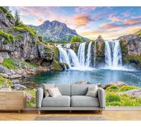 ZISTRCBAO Cliffs Waterfalls Sunsets Wall Murals, Magnificent Natural Scenery Wallpaper Mural for Living Room Bedroom TV Background Office Wall Decoration Poster - 350x256cm, Blue