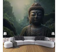 ZISTRCBAO Close-Up of The Misty Forest Sculpture Mural Wallpaper, Tranquil Zen Style Panoramic Wallpaper, Wall Mural Decoration Poster 300x210cm Murals for Living Room Bedroom Hallway, Gray-Green