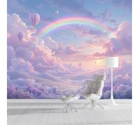 ZISTRCBAO Cloud Rainbow Hot Air Balloon Photo Wallpaper Mural, Dreamy Theme Wall Murals, 150x105cm Large Photo Wallpaper Pink Purple Poster for Boys Girls Bedroom Background Decor