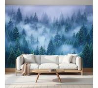 ZISTRCBAO Clouds Mist Pine Forest Wall Murals, Tranquil Dark Landscape Wallpaper Mural for Living Room Bedroom TV Background Office Wall Decoration Poster - 400x280cm, Deep Green