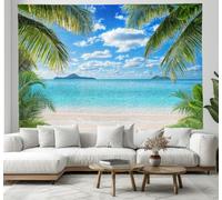 ZISTRCBAO Coconut Trees Sandy Beaches White Clouds Tapestry, Healing Summer Seascape Wall Tapestries, Blue Wall Tapestry Aesthetic Decor for Bedroom Living Room Backdrop 230x180cm