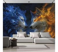 ZISTRCBAO Confrontation Between Two Wolves Panoramic Wallpaper Mural, 300x210cm Fantasy Animals Photo Wallpaper, High-Resolution Print, Silk Wall Mural Décor for Living Room Bedroom Corridor