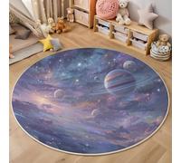 ZISTRCBAO Cosmic Planets Rugs Round 80cm Living Room, Dreamy Space Circle Carpet, Non Slip Machine Washable Carpet, Purple Round Rug for Nursery Children's Toy Room