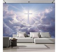 ZISTRCBAO Cross Clouds Beams Light Photo Wallpaper 400x280cm Silk Art Print Wall Mural Decoration Poster Picture Sacred Art Style 3D Panoramic Wallpaper Murals Wall, White