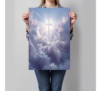ZISTRCBAO Cross Clouds Beams Light Wall Art Canvas Sacred Art Style Canvas Wall Decor Prints White Walls Art Prints Posters for Living Room Bedroom Bathroom Decor 60×90 cm Unframed
