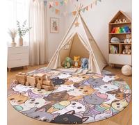 ZISTRCBAO Cute Cartoon Animals Round Rug Kids Room 160cm | Cats Cupcakes Ice Cream Circle Carpet, Soft Low Pile Non Slip Round Area Rug for Nursery, Bedroom and Playroom Decor