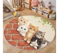 ZISTRCBAO Cute Healing Animal Washable Round Rug 100cm | Red Brick Cat Circle Rugs, Non Slip Circle Area Rugs for Kids Room, Bedroom and Playroom Decor Floor Mat, Brick Red