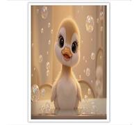 ZISTRCBAO Cute Little Yellow Duck Wall Art Picture, 3D Cartoon Style Canvas Wall Art - 60×90 cm Unframed Poster for Bathroom Toilet Restroom Decor