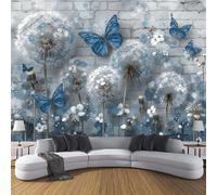 ZISTRCBAO Dandelion Butterfly Silk Wall Mural Decoration Poster Picture Photo Wallpaper 200x140cm, Vintage Wall Tile Wall Mural Decoration, Dark Blue Paper for Home Living Room Kids Bedroom Kitchen
