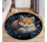 ZISTRCBAO Dark Watercolor Style Nursery Round Rug 120cm | Fox Leaves Washable Non-slip Circle Rugs, Soft Circular Dining Room Rug Thin Deep Blue Carpet for Bedroom Playroom
