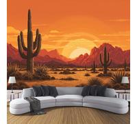 ZISTRCBAO Desert Cactus Sunset Mural Wallpaper, Minimalism Panoramic Wallpaper, Wall Mural Decoration Poster 300x210cm Murals for Living Room Bedroom Hallway, Orange