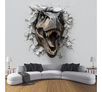 ZISTRCBAO Dinosaur Breaking Through The Wall Wallpaper Mural, 3D Animal Realistic Poster Picture Wallpaper Mural 400x280cm Wall Paper for Home Living Room Kids Bedroom Decor, Gray