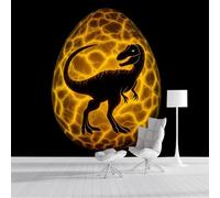 ZISTRCBAO Dinosaur Egg Dinosaur Silhouette Wallpaper Murals 350x256cm, Cartoon Style Panoramic Wallpaper Mural, Yellow Paper for Children's Room Nursery Decor Artwork Background Wall Stickers