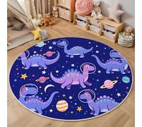 ZISTRCBAO Dinosaur Planet Round Entryway Rug 120cm, Cartoon Animals Round Rugs for Living Room, Soft Anti Slip Machine Washable Indoor Circle Floor Mat for Boys' Teen Room Home Decor, Purple