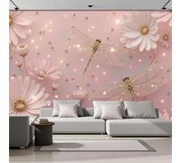ZISTRCBAO Dragonfly Gerbera Photo Wallpaper Panoramic, Dreamy Flowers Wall Mural Poster 3D Effect - Silk Wallpaper for Living Room Bedroom Office TV Background Decoration, 250x175cm