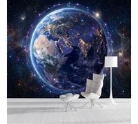 ZISTRCBAO Earth At Night Wall Mural, Technological Universe Mural Wallpaper Room Decor Wall Art for Living Room Bedroom Kitchen Decorative Walls Art 300x210cm