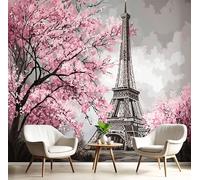 ZISTRCBAO Eiffel Tower Cherry Blossoms Large Decorative Wall Mural 200x140cm, City Scenery Photo Wallpaper, Room Decor Wall Art for Living Room Bedroom Home Office Pink Walls Murals