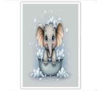 ZISTRCBAO Elephant Taking Bath Canvas Wall Art - 40×50 cm Unframed Poster - Cartoon Illustration Style Poster Art Print Bathroom Toilet Restroom Wall Decor