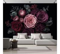 ZISTRCBAO Eucalyptus Leaves Roses Photo Wallpaper Panoramic, Romantic Gothic Style Wall Mural Poster 3D Effect - Silk Wallpaper for Living Room Bedroom Office TV Background Decoration, 400x280cm