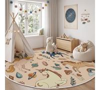 ZISTRCBAO Fairytale Dream Washable Round Rug 100cm | Horse Planet Mushroom Circle Rugs, Non Slip Circle Area Rugs for Kids Room, Bedroom and Playroom Decor Floor Mat, Nude Beige
