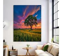 ZISTRCBAO Fields Trees At Sunset Canvas Wall Art Landscape Realism on Canvas Print Posters Green Prints Poster Pictures for Living Room Hallway Stairs Bedroom Bathroom Wall Decor 30×40 cm Frameless
