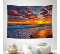 ZISTRCBAO Fiery Clouds Ocean Waves Beach Tapestry, Coastal Sunset Wall Hanging, Tapestries Decor, Burnt Orange Wall Art for Classroom, Living Room, Dorm - 150x100cm