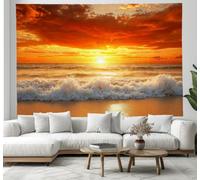 ZISTRCBAO Fiery Clouds Waves Wall Tapestry, Coastal Sunset Scenery Tapestry Wall Hanging for Bedroom Aesthetic Living Room College Dorm Decor 150x130cm, Burnt Orange