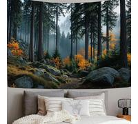 ZISTRCBAO Fir Trees Forest Paths Tapestry Wall Hanging, Tapestry Realistic Forest Style Design Wide Wall Hanging, Deep Green Tapestries Poster for Living Room Bedroom Dorm Decor, 150x100cm