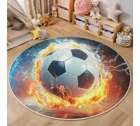 ZISTRCBAO Flame Lightning Soccer Round Rugs 60cm, Modern Abstract Washable Circle Rug Soft Short Pile Non Slip Floor Round Rugs Gifts for Boys Girls, Orange