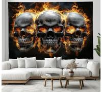 ZISTRCBAO Flame Metal Skull Tapestry Wall Hanging | Dark Gothic Tapestries, Home Decor Wall Hanging Bed Cover Terror Bedroom Living Room Dorm 100x75cm, Black