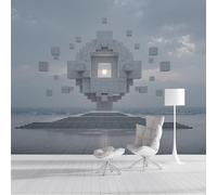 ZISTRCBAO Floating Geometric Architecture Wallpaper Mural, Minimalism Poster Picture Wallpaper Mural 250x175cm Wall Paper for Home Living Room Kids Bedroom Decor, Gray