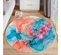 ZISTRCBAO Fluidized Petal Pattern Round Rugs for Living Room 60cm | Blue Washable Circle Area Rugs for Bedroom Non Slip, Soft Low Pile Fluid Art Style Circular Carpet for Dining Room Non-shed