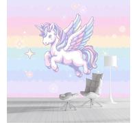 ZISTRCBAO Flying Rainbow Horse Wallpaper Mural, Dreamy Cartoon Animal Poster Picture Wallpaper Mural 150x105cm Wall Paper for Home Kids Bedroom Decor, Pink